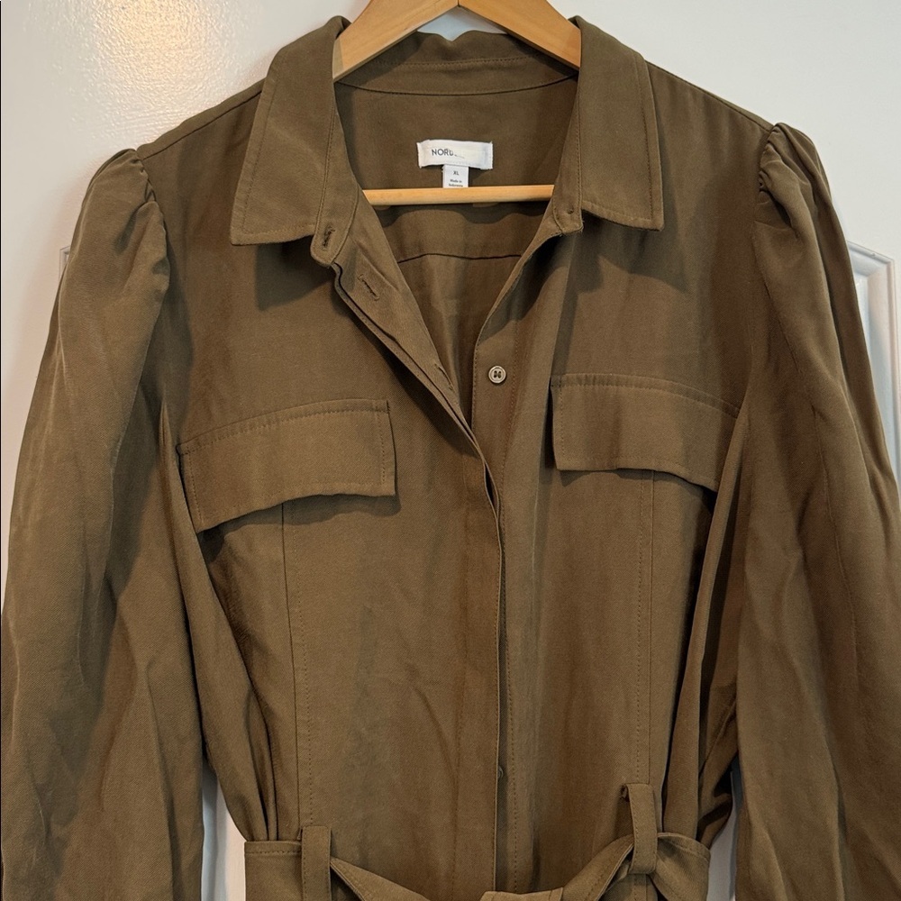 NORDSTROM Classic Olive Long Sleeve Belted Dress Size XL - Picture 2 of 10
